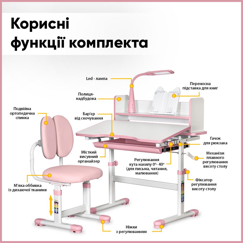 Парта детская школьная со стулом ErgoKids BD-24 Розовый (11299226) - фото 3