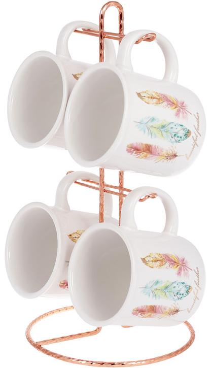 Набор керамические кружок Плюмаж Перо жар-птицы 320 мл на подставке 4 шт. (BD-935-120)