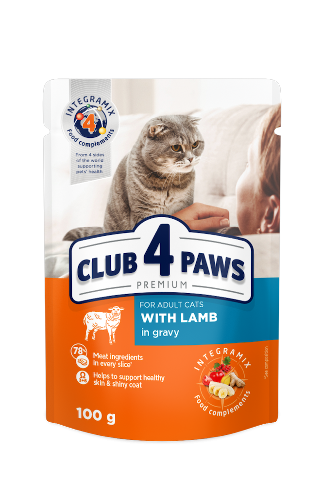 Корм влажный для взрослых котов Club 4 Paws с ягненком в соусе 100 г 24 шт.