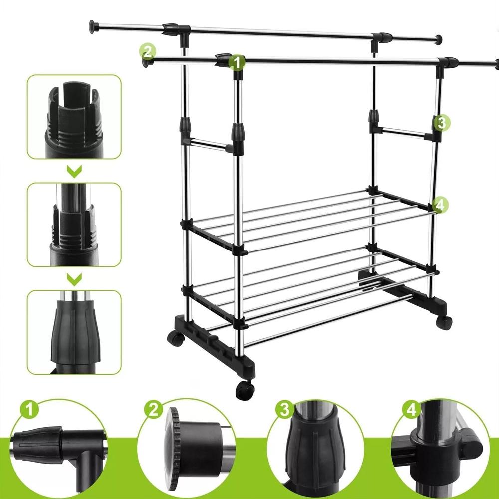 Стойка для одежды и обуви Clothes Rack Double CR-08 телескопическая двойная Черный (SS-12) - фото 4