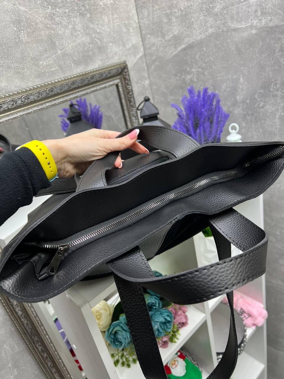 Сумка красивая женская на плечо замш большая экокожа вмещает А4 Черный - фото 3