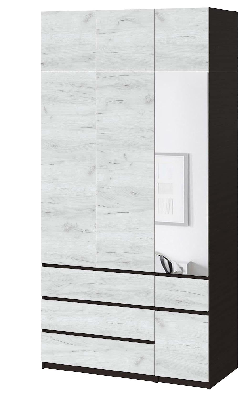 Шкаф с зеркалом Майстер Форм Брайт правосторонний 1300х520х2400 мм Венге магия/Дуб крафт Белый (32696)