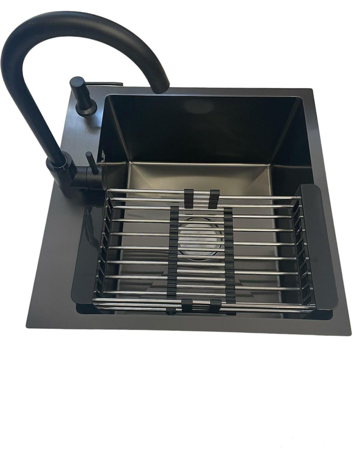 Мойка кухонная Lidz H5050B PVD из нержавеющей стали 3,0/1,0 мм и кран для кухни Черный