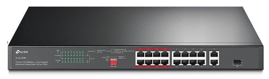 Коммутатор TP-LINK TL-SL1218P 16xFE/PoE+ 150W 2xGE 1xcombo SFP неуправляемый