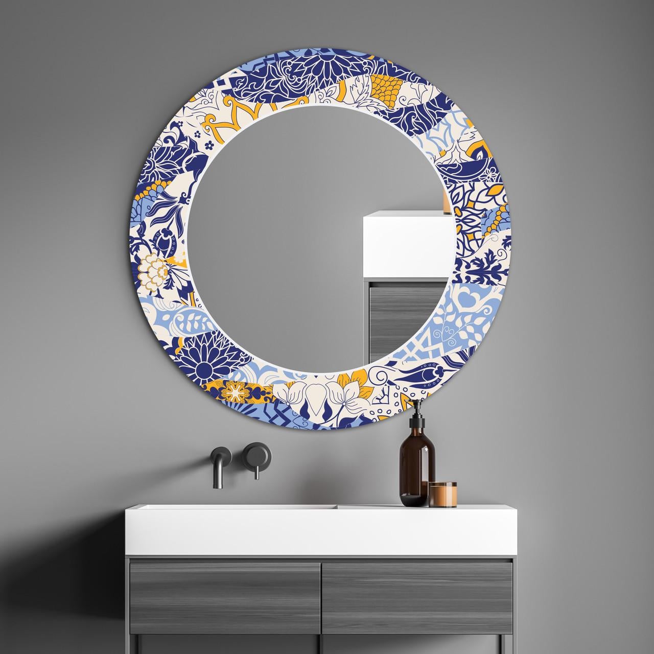 Зеркало на стену NovellaPrint с рисунком плитки круглое 50 см (2005.1)