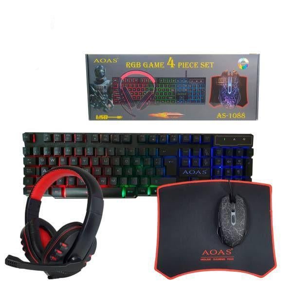 Игровой комплект AOAS клавиатура и мышь/наушники/коврик RGB