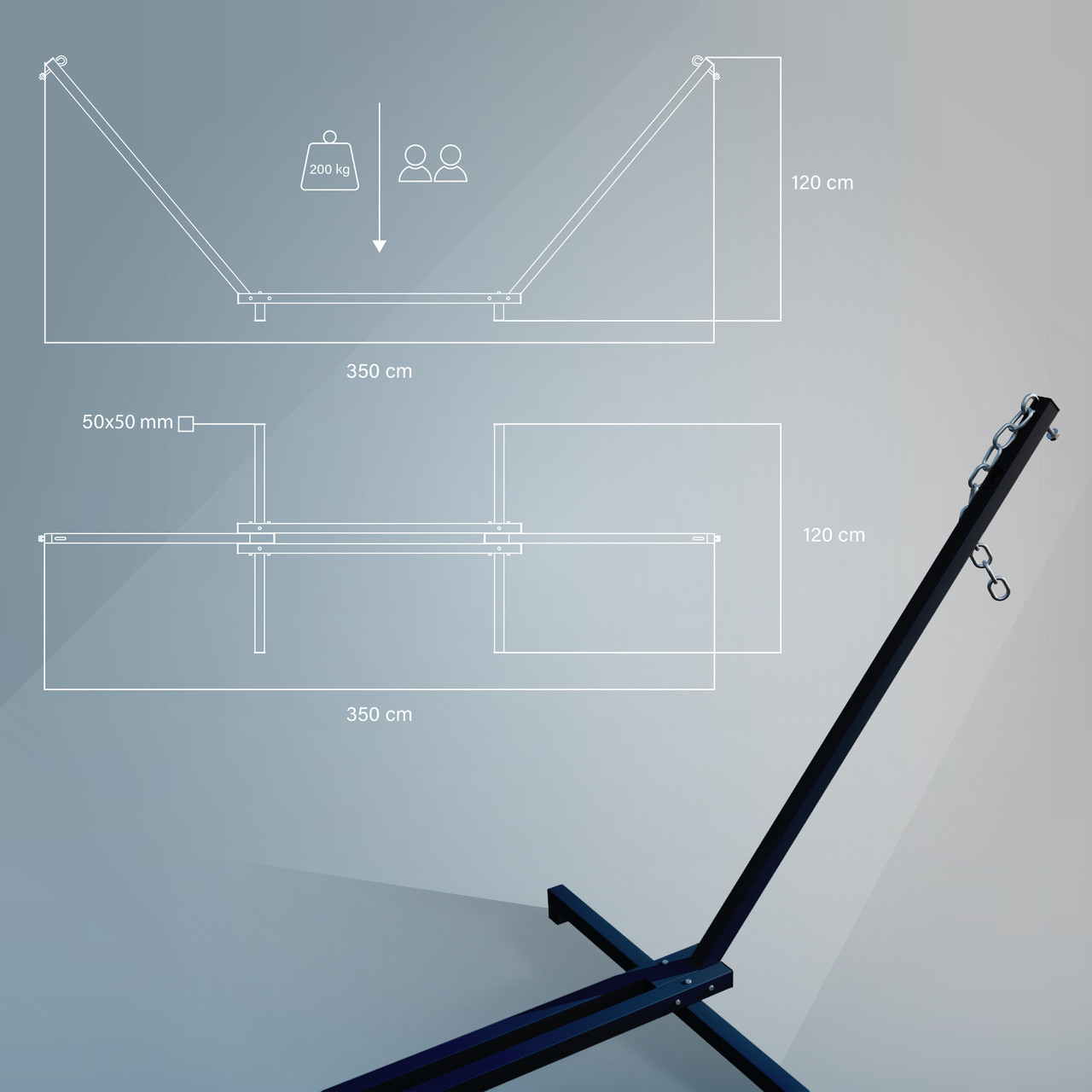 Стійка для двомісного гамака WCG металевий каркас квадратний профіль 50х50 мм Чорний матовий (W-5050-B1) - фото 9