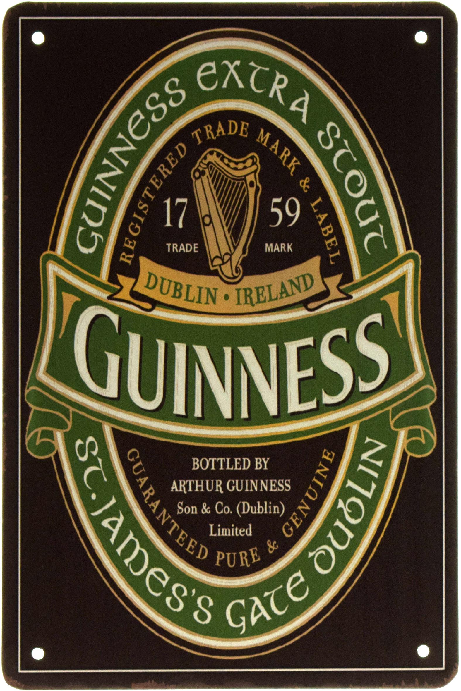 Табличка металлическая Guinness Bottled By Arthur Guinness 20x30 см