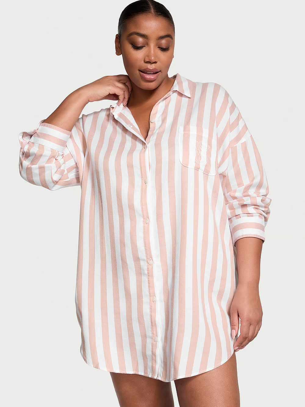 Сорочка Victoria's Secret Modal-Cotton Sleepshirt модал/бавовна у смужку XS Біло-бежевий у смужку (24878772)