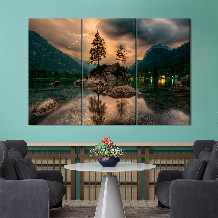 Картина природа Гроза над гірським озером 128x81 см (A1113-3)