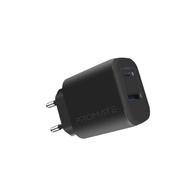 Мережевий зарядний пристрій Promate BiPlug-2 17Вт USB-C USB-A Black