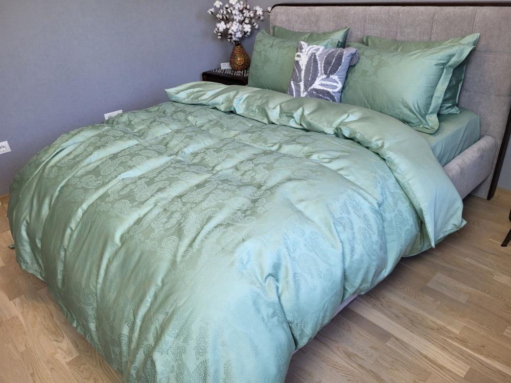 Комплект постельного белья Мир сатин жаккард Premium евро/наволочки 50х70/70х70 см Paisley Green (6138) - фото 3