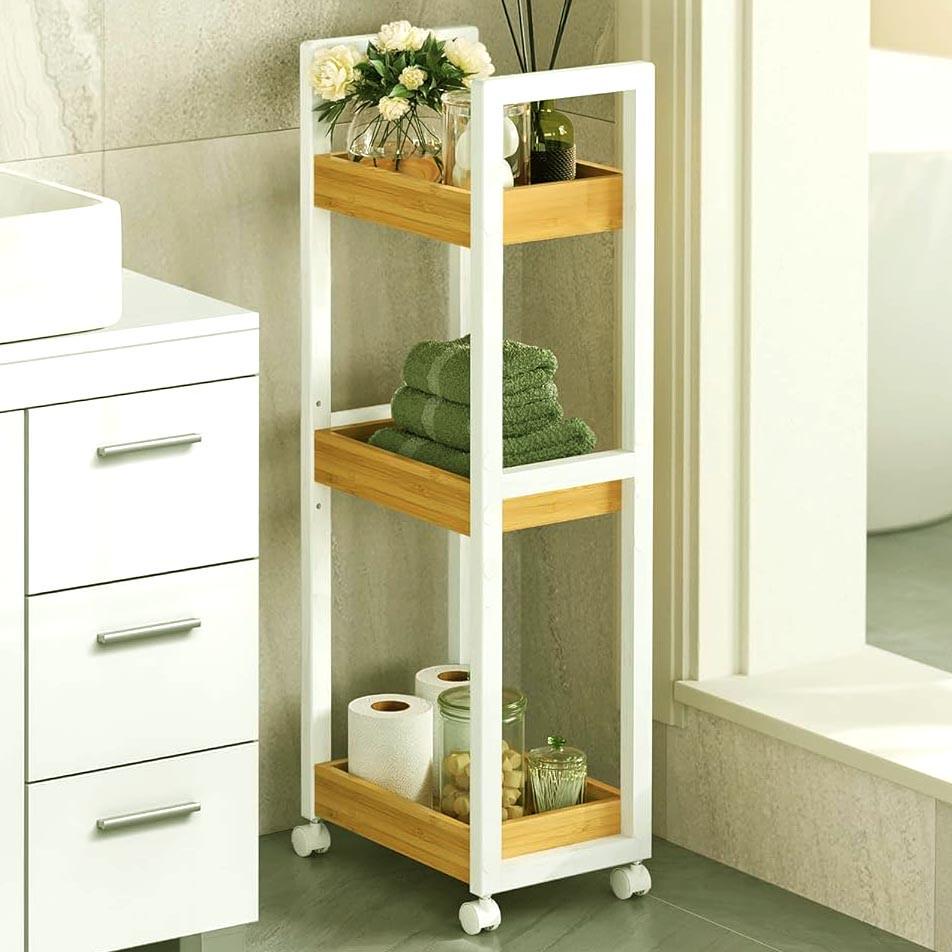 Этажерка для ванной из дерева на колесиках Касталия Зефир/Карри (АБТ-00502003)