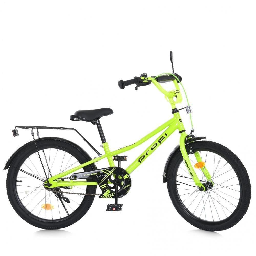 Дитячий велосипед PROF1 Prime 20" з багажником Салатовий