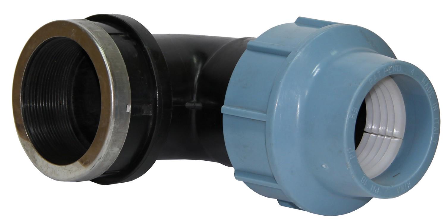 Коліно зажимне Santan КВР для поліетиленових труб з внутрішнім різьбленням d 63 мм 90° 2 1/2" (AR3527)