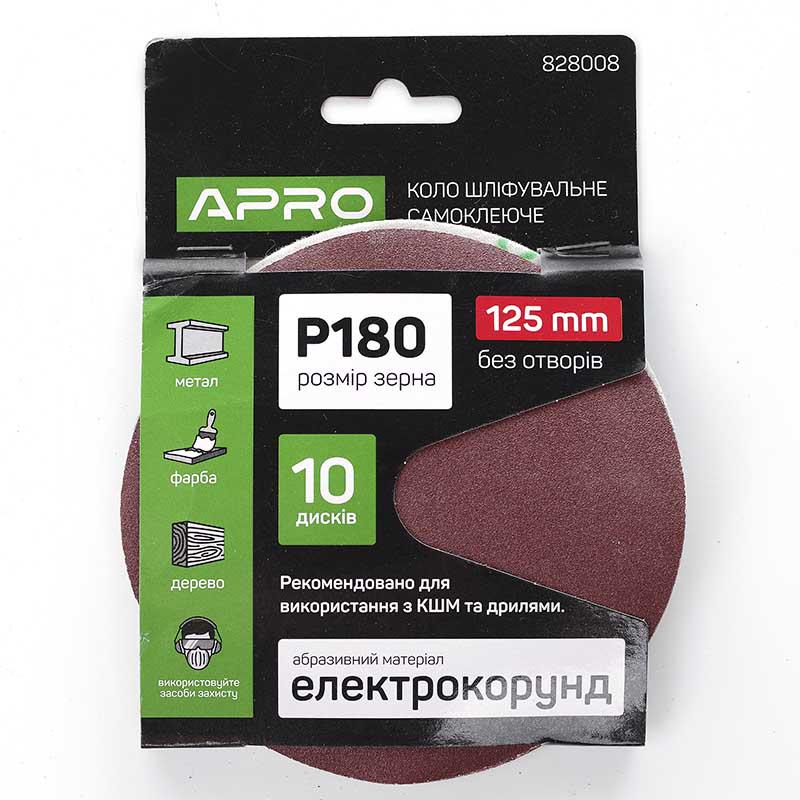 Круг шлифовальный Apro без отверстий на липучке Ø125 мм P180 10 шт. (828008)
