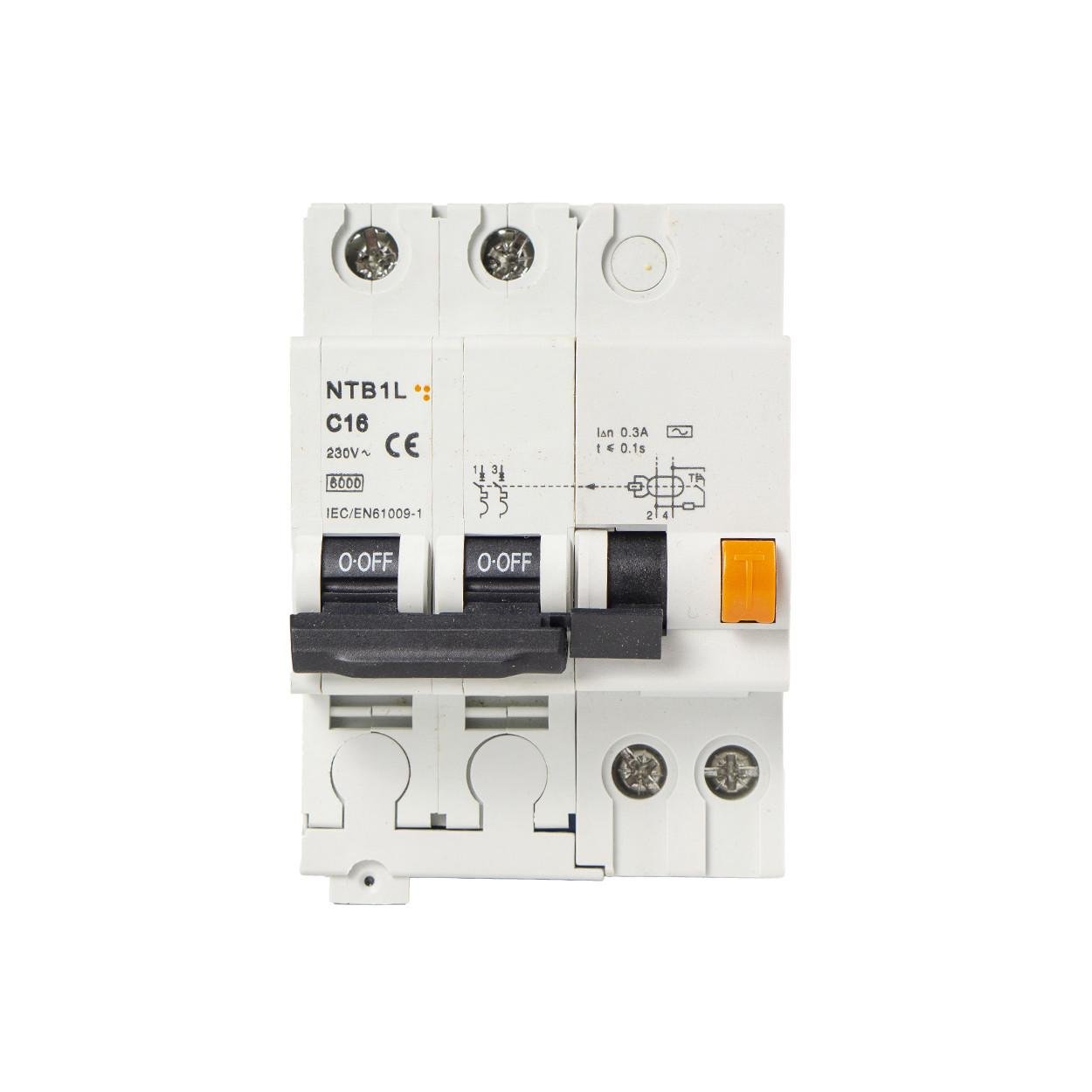 Автоматический выключатель дифференциального тока TESLA NTB1L C16 2P+N 16A 30mA (184) - фото 1 Автоматический выключатель дифференциального тока TESLA NTB1L C16 2P+N 16A 30mA (184) - фото 1