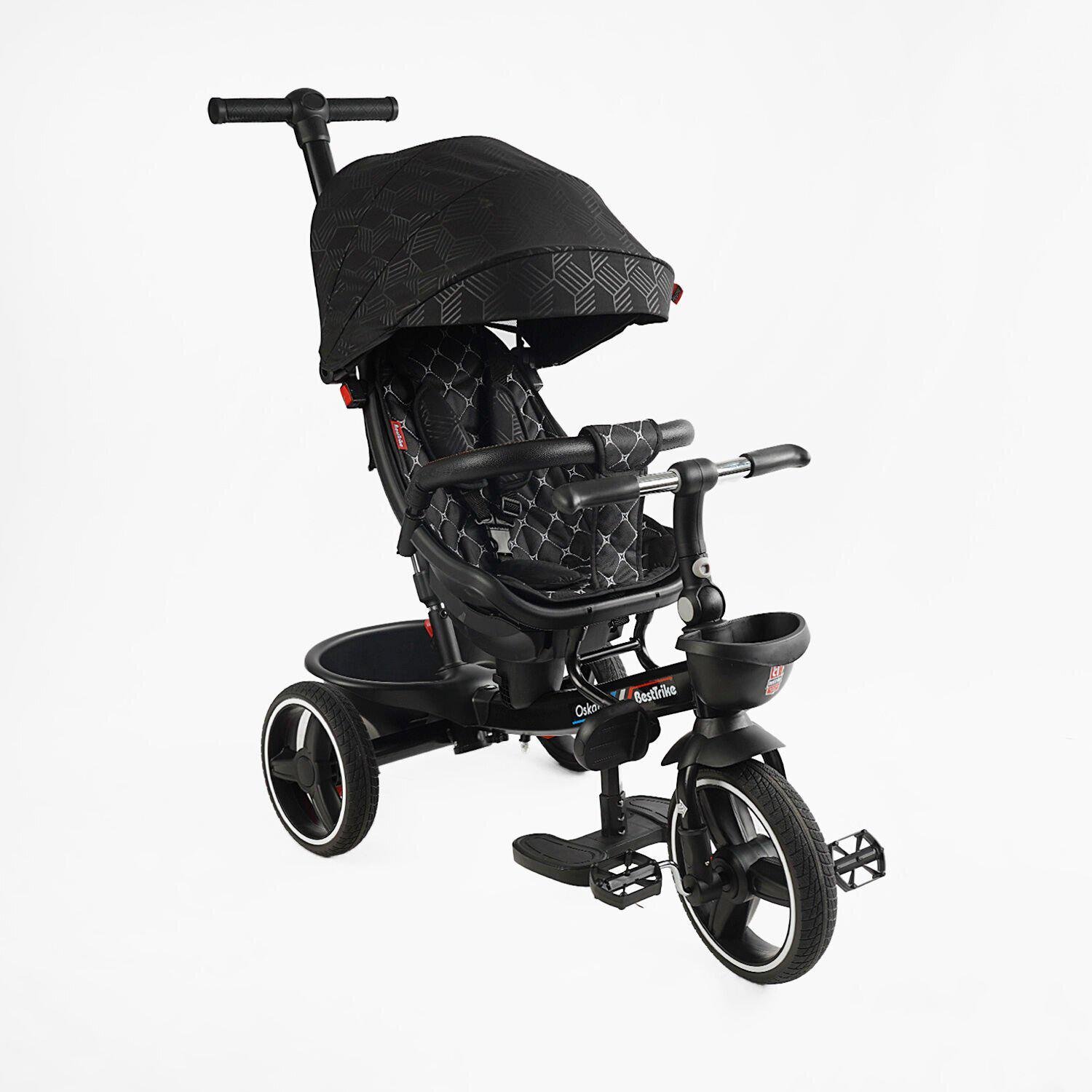 Велосипед дитячий триколісний Best Trike Oscar 6390 PU складане кермо з батьківською ручкою Чорний (26-302) - фото 1