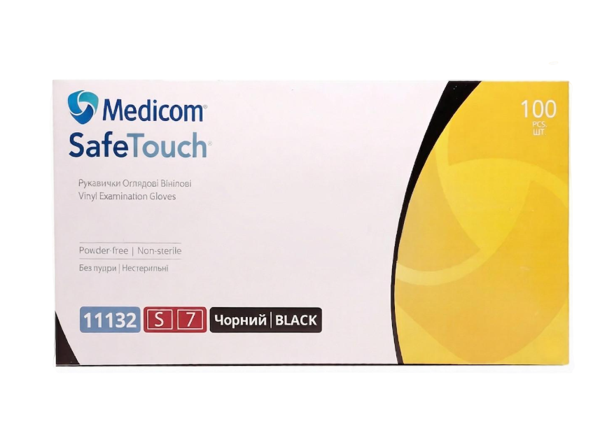 Рукавички вінілові SafeTouch оглядові нестерильні неопудрені S 50 пар. Чорний (000006856)