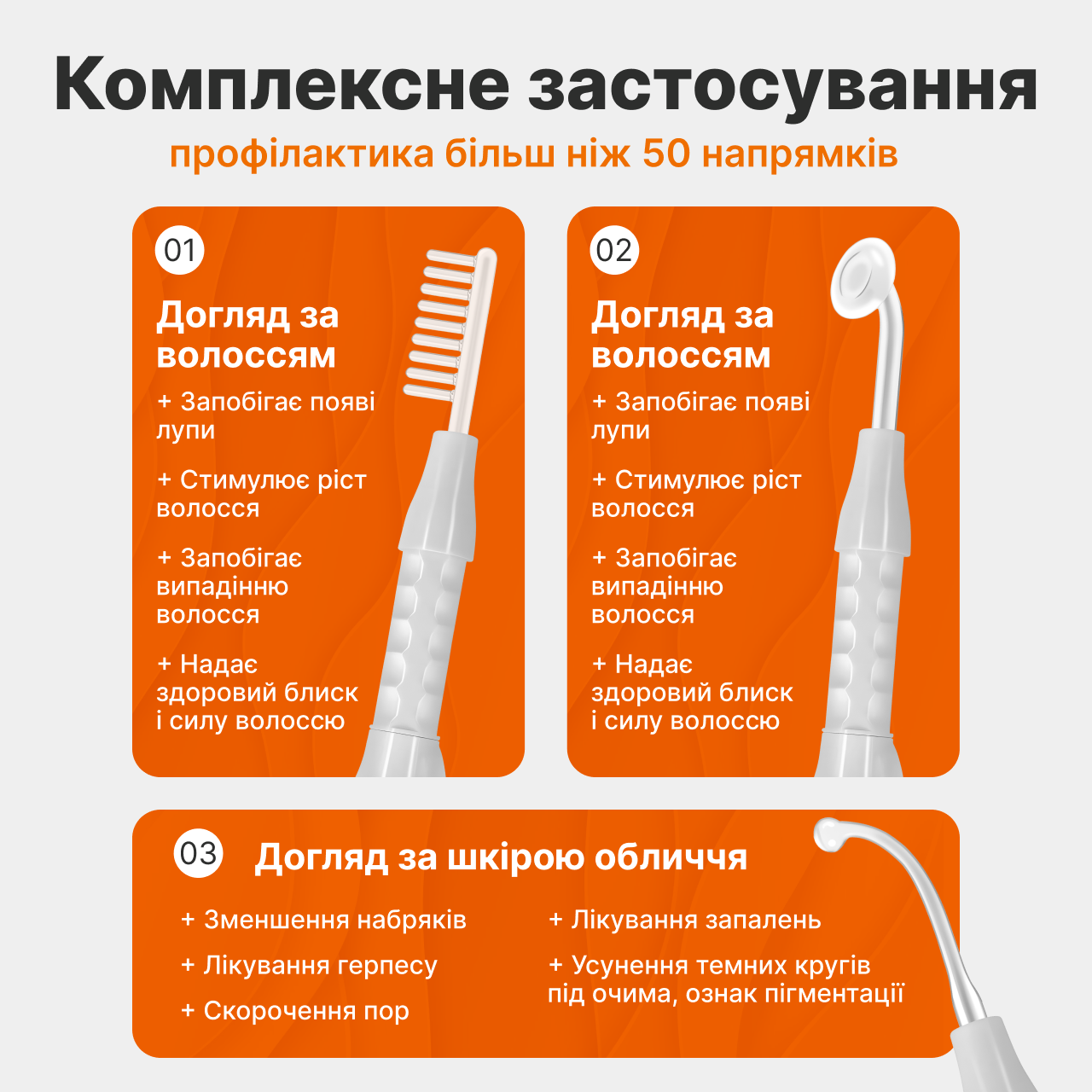 Дарсонваль для догляду за волоссям/шкірою обличчя та тіла з 4 універсальними насадками - фото 5