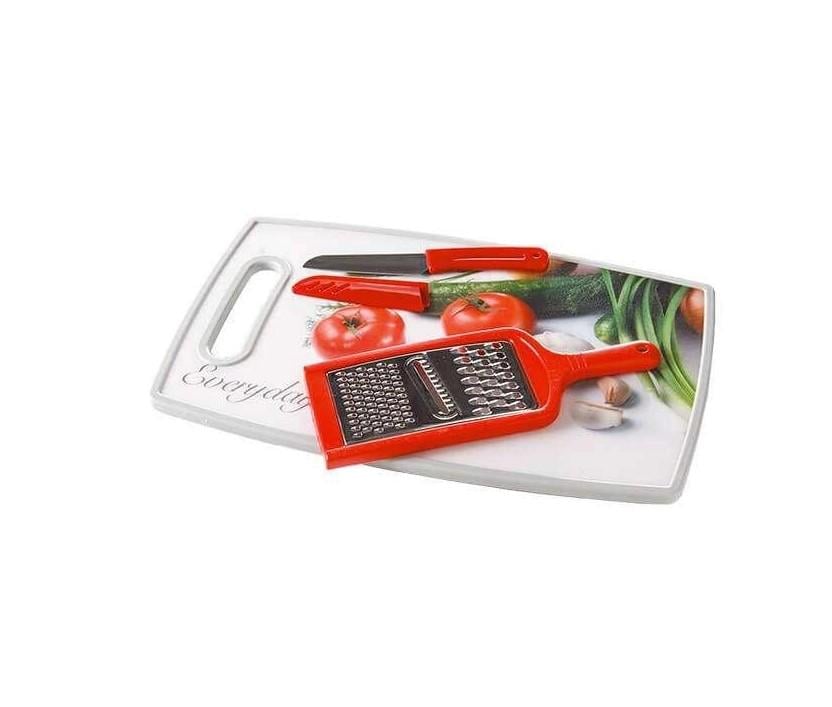 Доска кухонная разделочная Maestro с ножом и теркой 23х37х1,2 см Красный/Белый