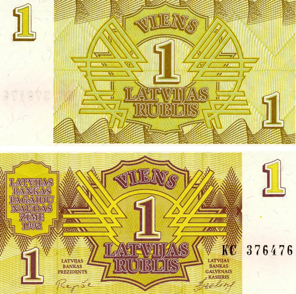 Коллекционная банкнота Латвия 1 рубль 1992 UNC P35 (Б07187)