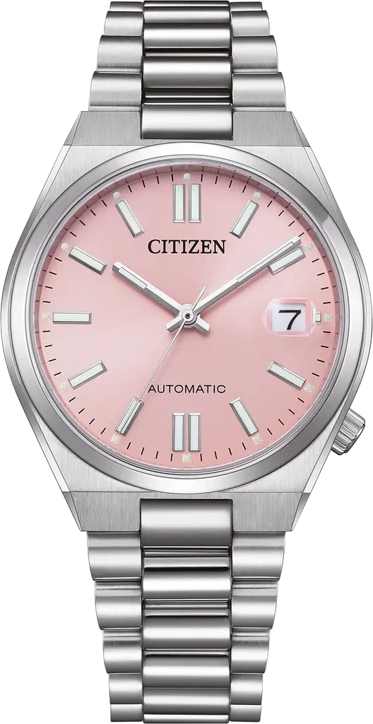 Наручные часы мужские Citizen NJ0200-50Z Tsuyosa Collection механические с сапфировым стеклом/стальным корпусом и розовым циферблатом