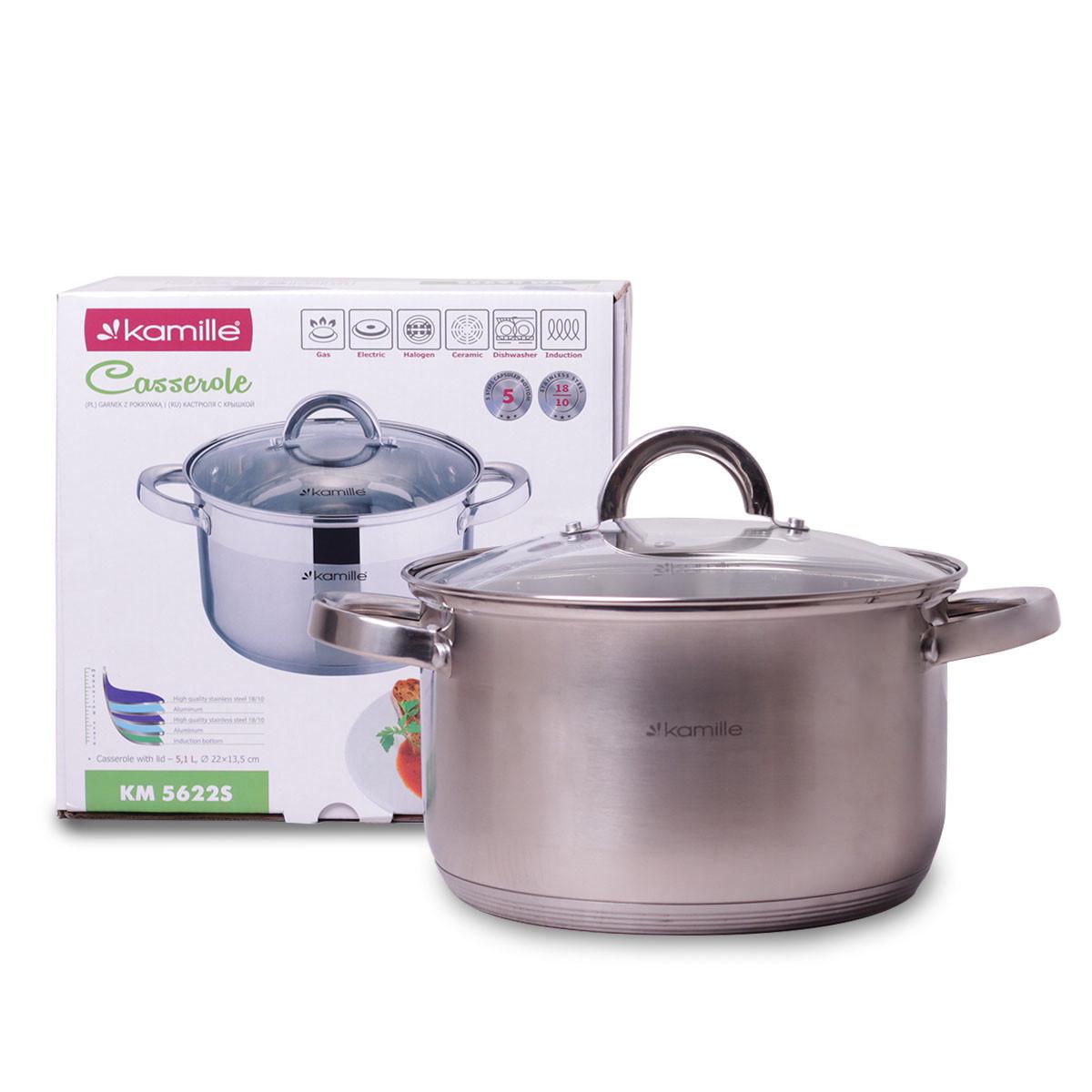 Каструля з кришкою Kamille з нержавіючої сталі 5,1 л (5622) - фото 2 Каструля з кришкою Kamille з нержавіючої сталі 5,1 л (5622) - фото 2