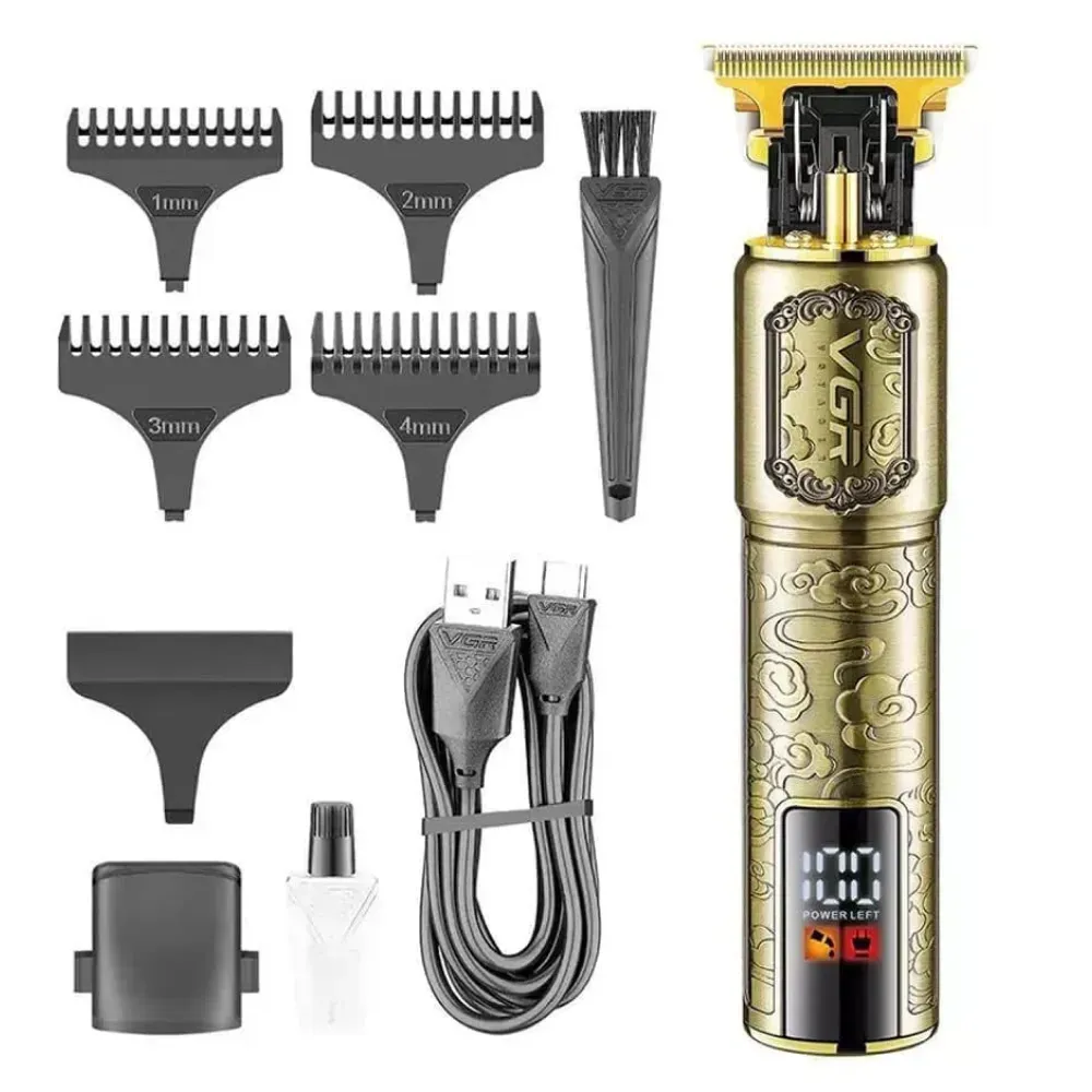 Триммер для бороды и усов VGR V-073 с LED-дисплеем 1500 mAh USB-C 4 насадки (ML-05222)