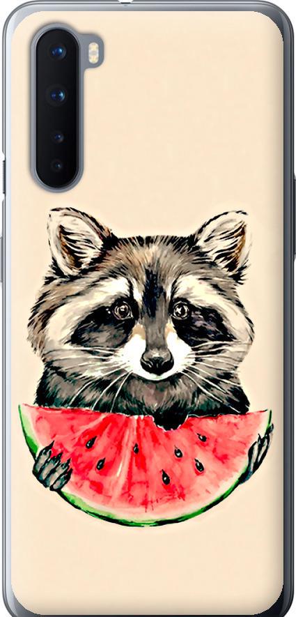 Чехол на OnePlus Nord Енотик с арбузом (4605u-2046-42517)