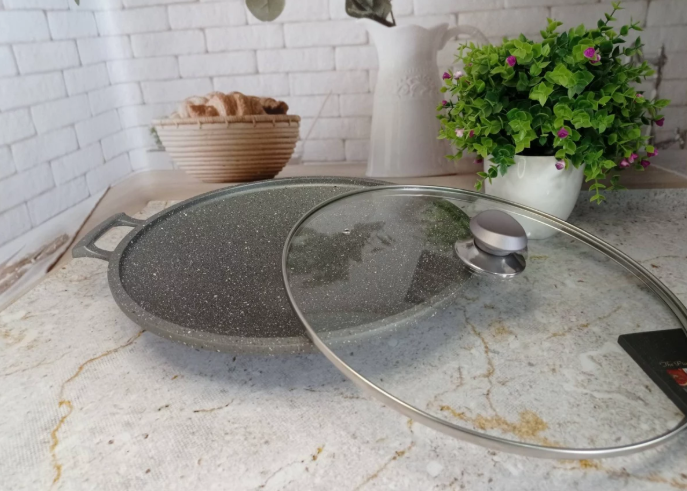 Сковорода-WOK с крышкой OMS турецкая алюминиевая с антипригарным покрытием 34 см Серый (3279)