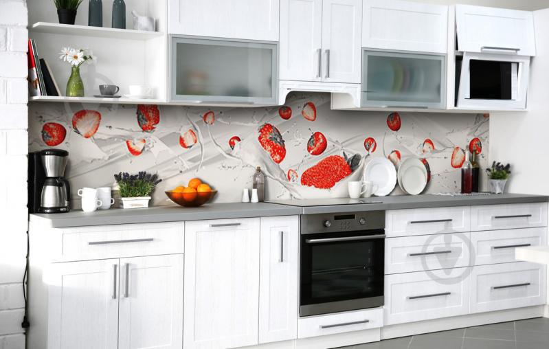 Скинали на кухню Zatarga «Клубника со сливками» 600х3000 мм виниловая 3Д наклейка кухонный фартук Скинали на кухню Zatarga «Клубника со сливками» 600х3000 мм виниловая 3Д наклейка кухонный фартук