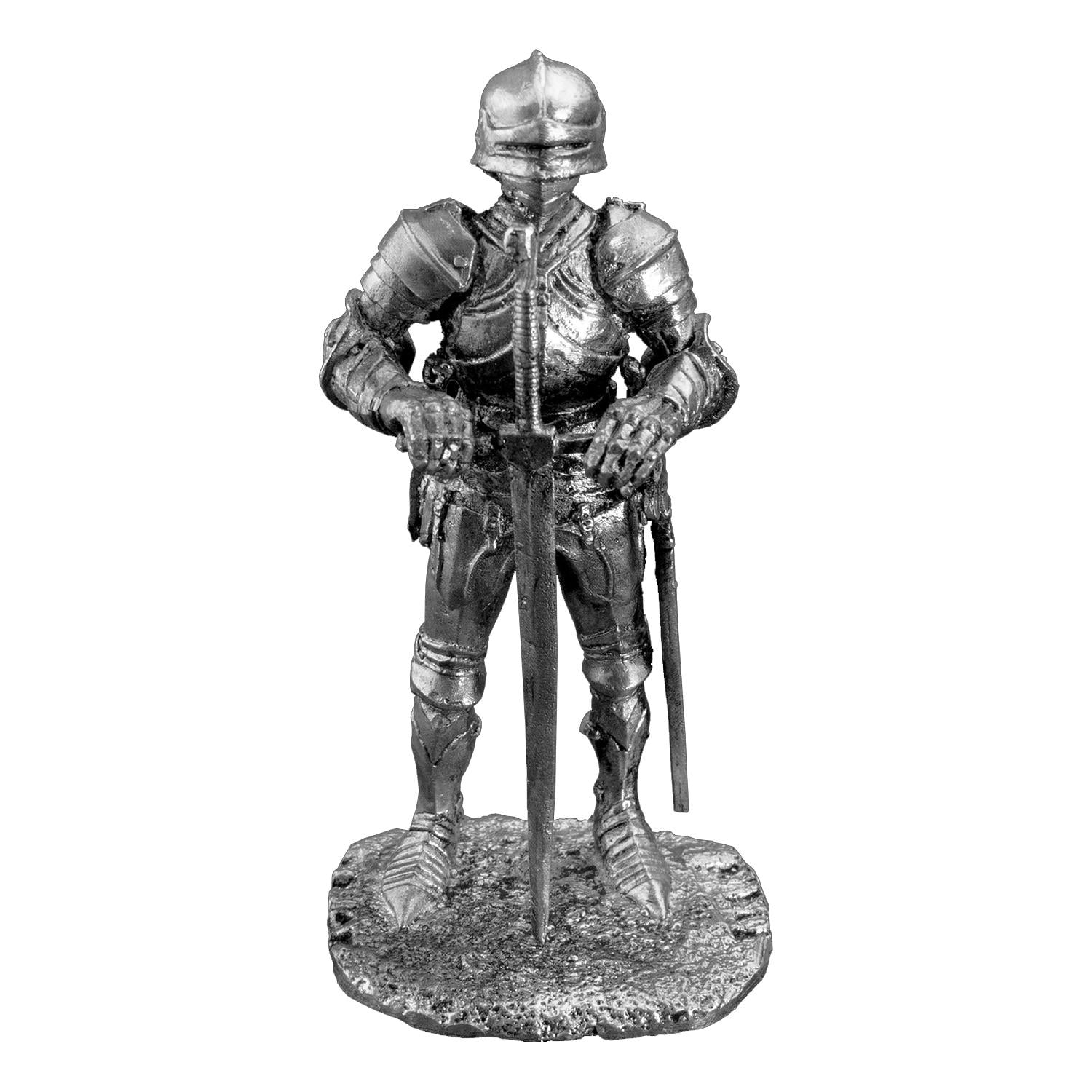 Статуэтка коллекционная Рыцарь с двуручным мечом в готических доспехах из металла и олова 6,5 см (42000103)