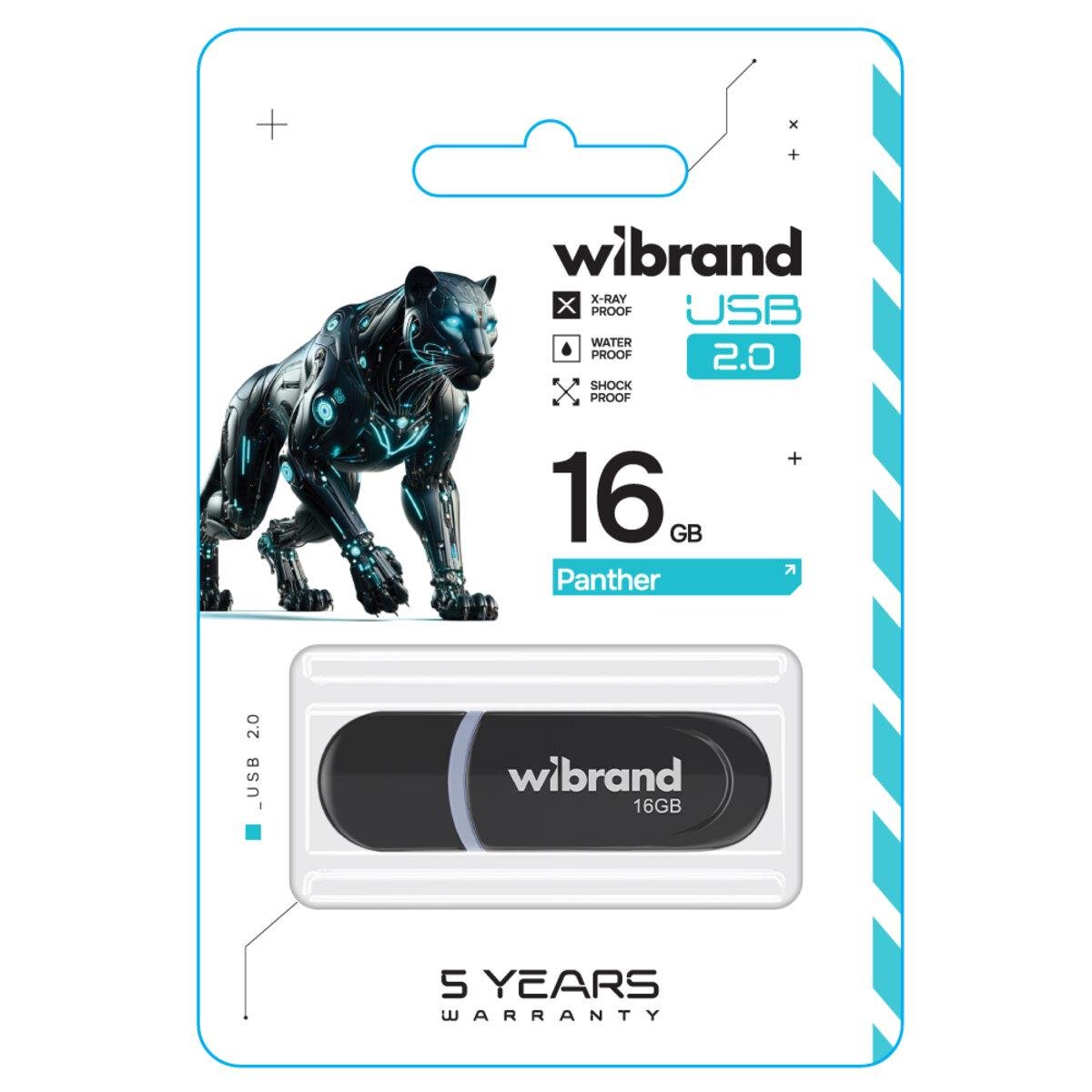 Флеш-память USB Wibrand WI2.0/PA16P2B Panther 16 Гб Black (20220626)