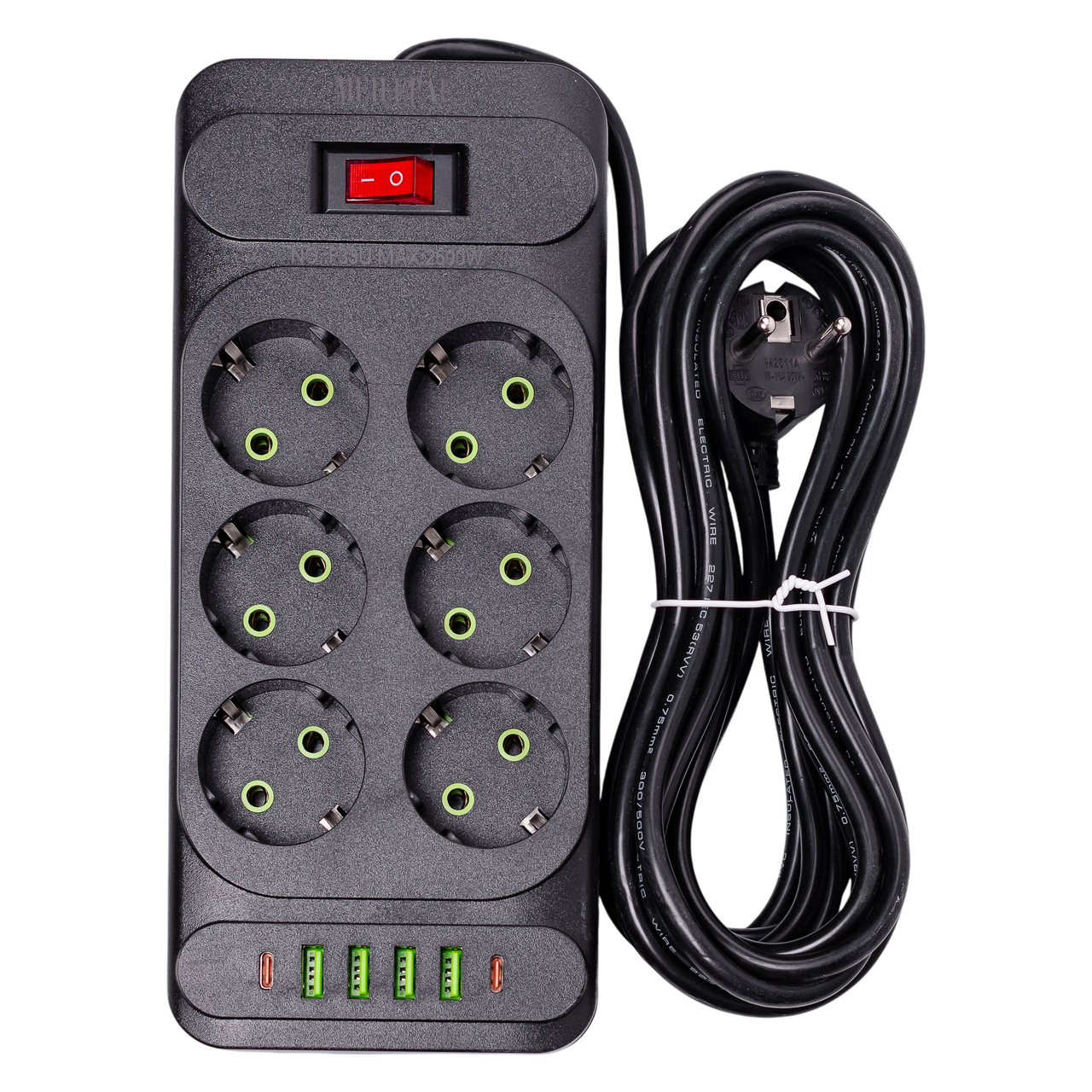 Удлинитель HP 5 16 5 м на 6 розеток 4 USB 2 Type-C и кнопкой выключения (7434)