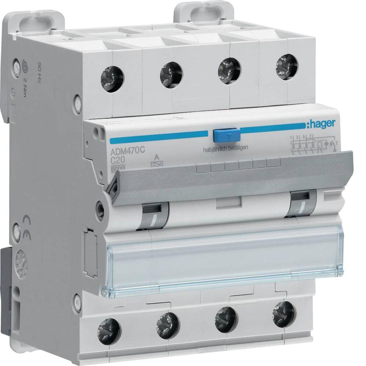 Автомат дифференциальный 4P 6kA C 20A 30 mA A Hager ADM470C (SW-111896)