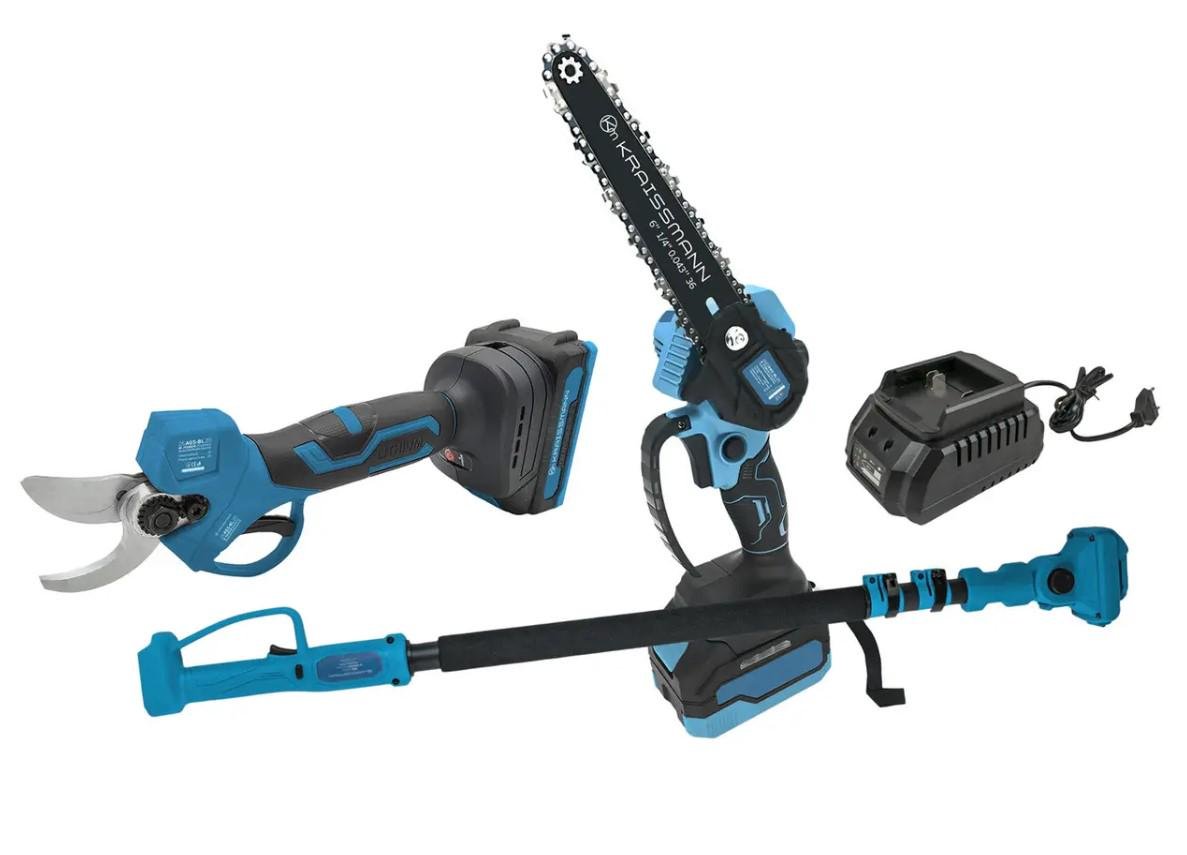 Набір KRAISSMANN 301 SAG 20MP міні-пилка/секатор 25 AGS-BL 20 MP/подовжувач 2 м/2 АКБ/ЗУ/запасні леза (4807002)