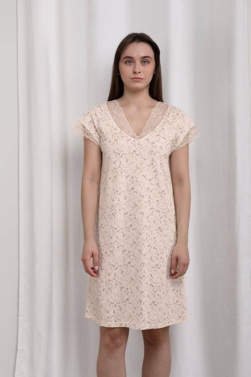 Ночная рубашка N.EL 1646-09k Сакура Plus Size с перчаткой 2XL Молочный