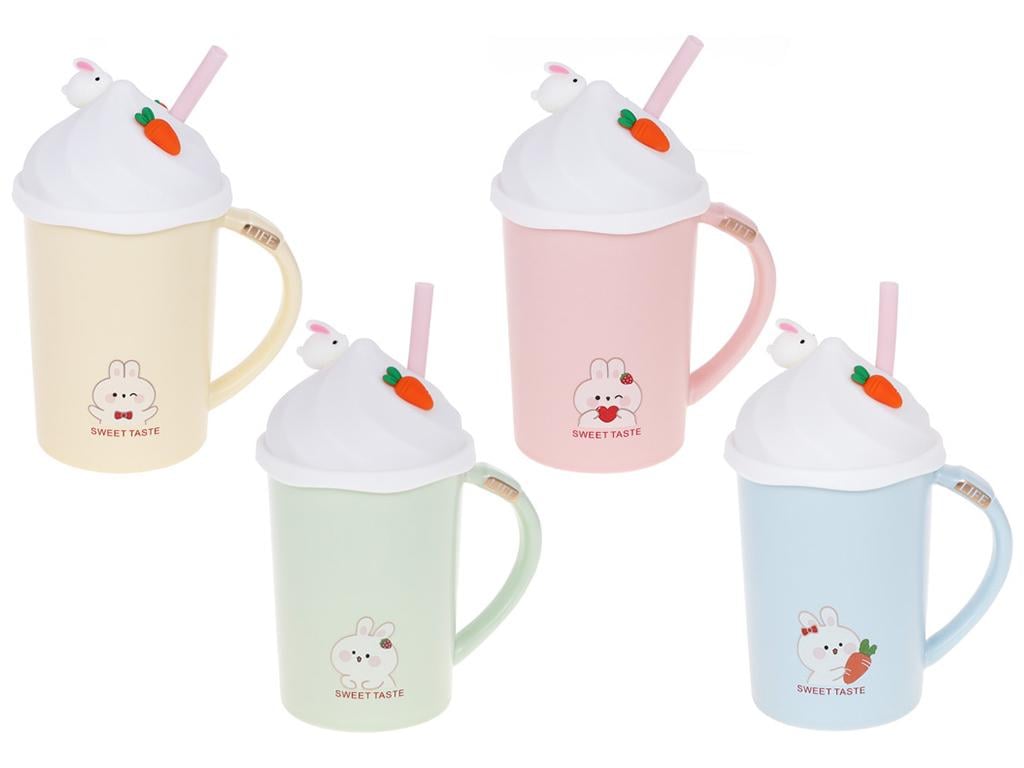 Чашка Sweet Taste с крышкой и трубочкой 400 мл 4 дизайна набор 4 шт. (BDI-927-227)