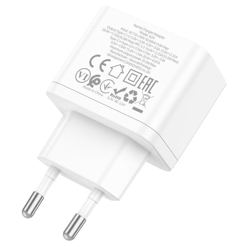 Зарядное устройство сетевое Hoco N29 2хType-C PD 35W White (N29_Triumph) - фото 3