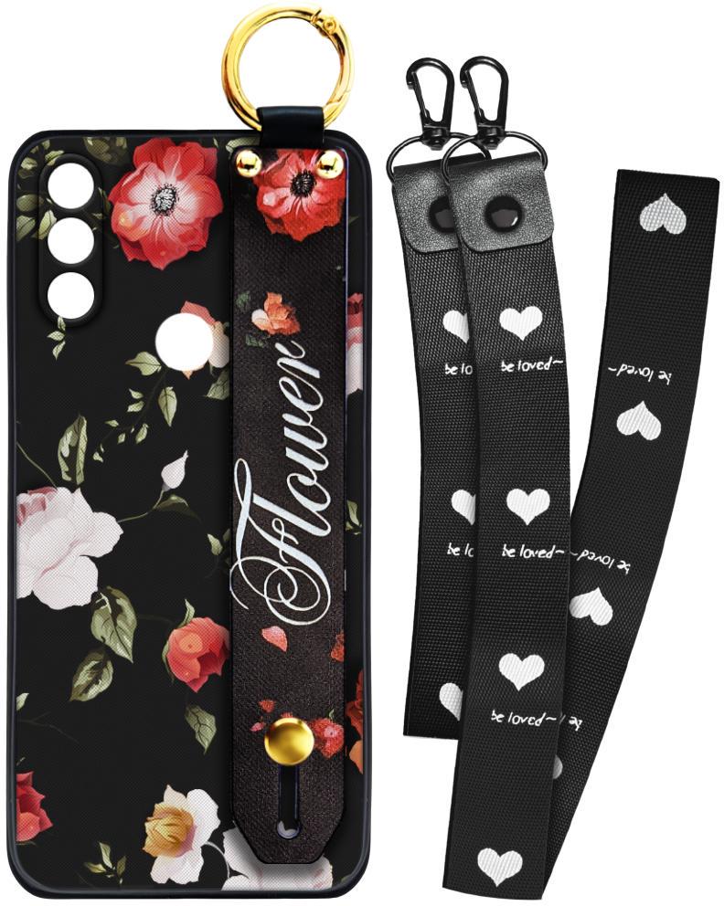 Чохол SHLab для Motorola E7 Power Flower Black + два ремінці з карабіном (25700)