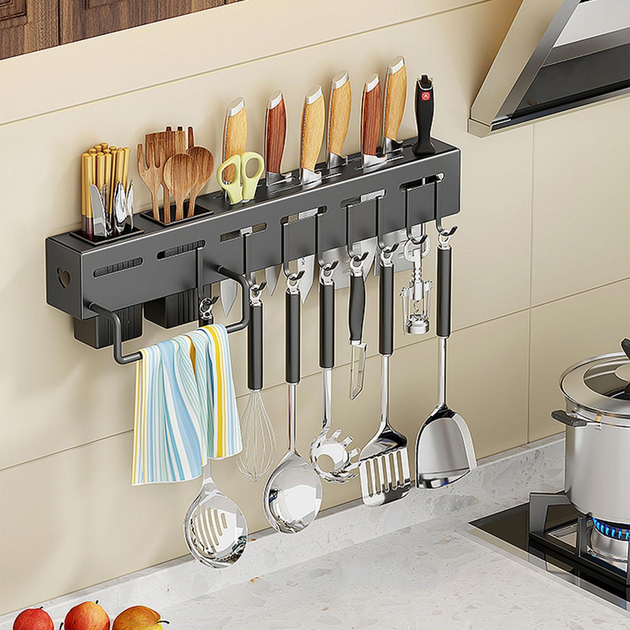 Настенный держатель для кухонных принадлежностей Homy Holder с крючками Черный - фото 6 Настенный держатель для кухонных принадлежностей Homy Holder с крючками Черный - фото 6