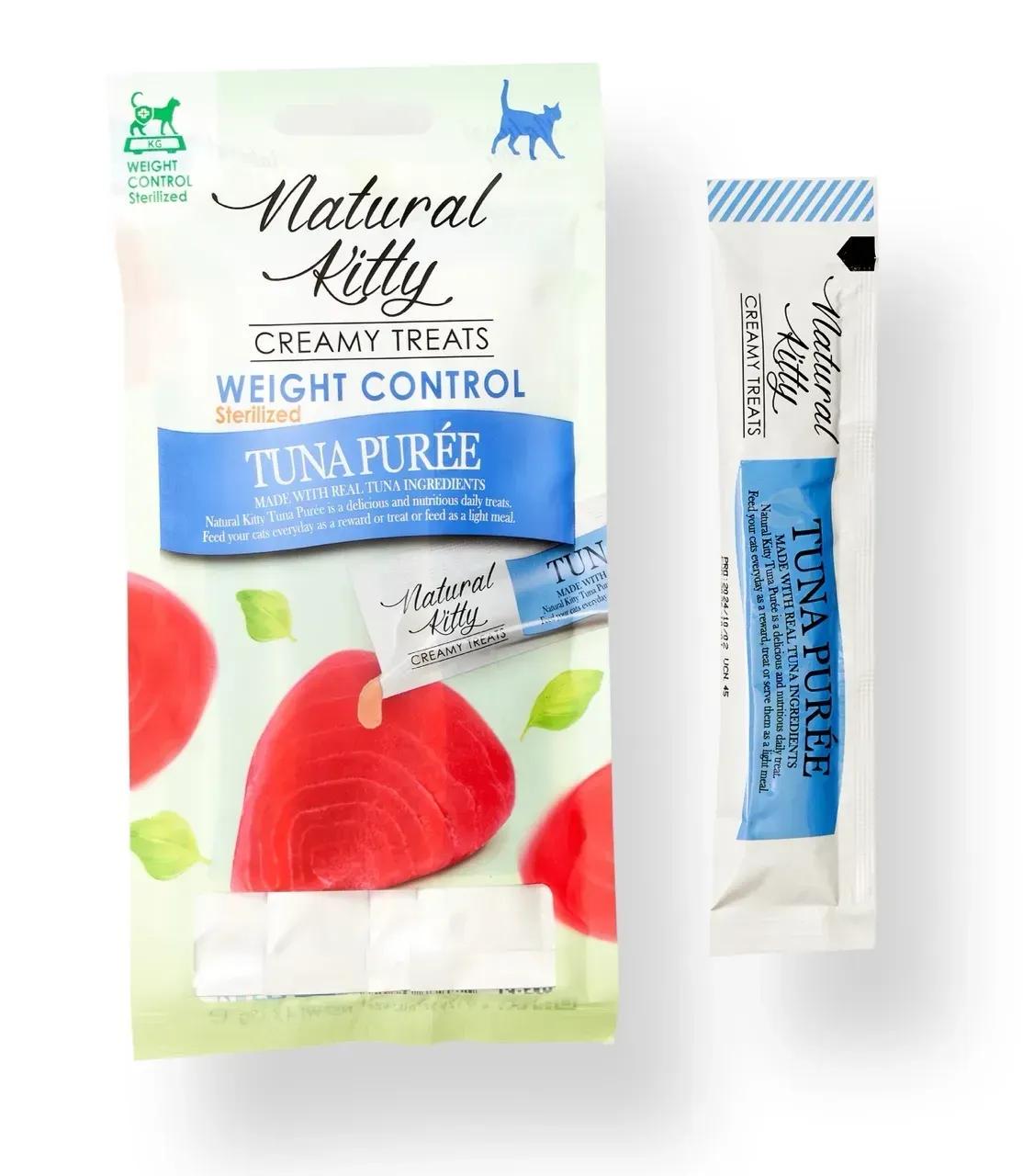 Ласощі для стерилізованих кішок Natural Kitty Functional Creamy Treat Tuna Puree Weight Control/Sterilised с тунцом 4 шт. 12 г