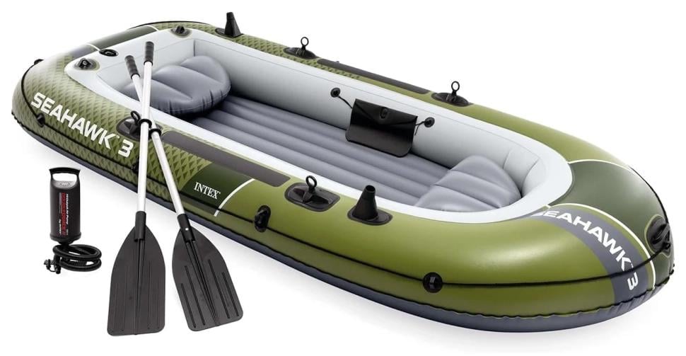 Надувная лодка трехместная с насосом и веслами/три камеры до 360 кг 295х137х43 см Зеленый (31941265)