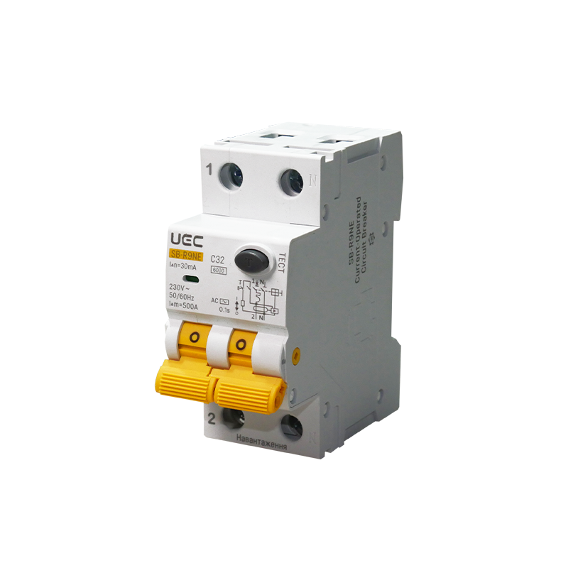 Диференційний вимикач UEC SB-R9NE 2P 32А 30мА 6кА C тип АС (RCBO60-2-032-C-030-AC)