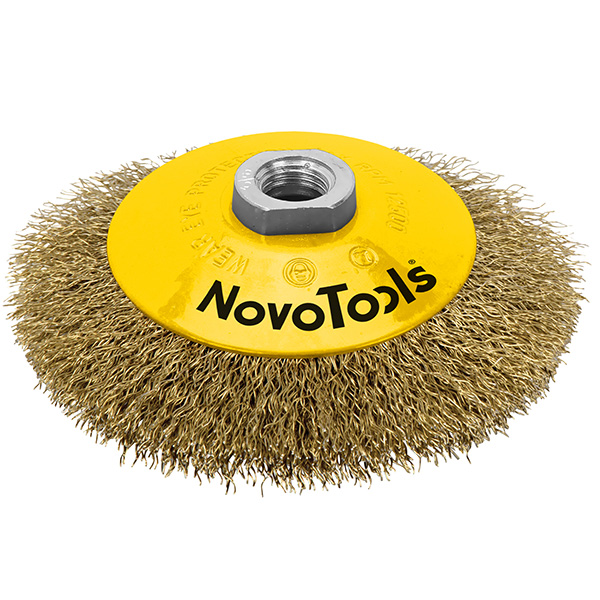 Щетка дисковая NovoTools NTBWB12514BC ⌀125 мм M14x2 мм гофрированная проволока латунь по металлу/дереву (INKRZ00000DBC1253N)