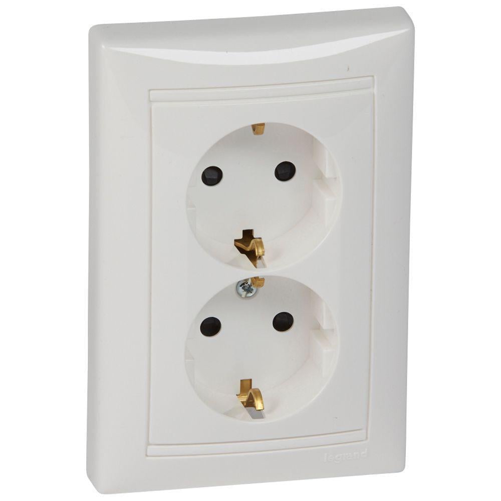 Розетка двойная Legrand Valena с заземлением с заслонкой Белый (774427)