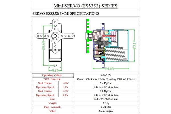 Сервопривід мікро Emax ES3352 цифровий 2,8 кг 0,10 сек 21T (50006) - фото 2