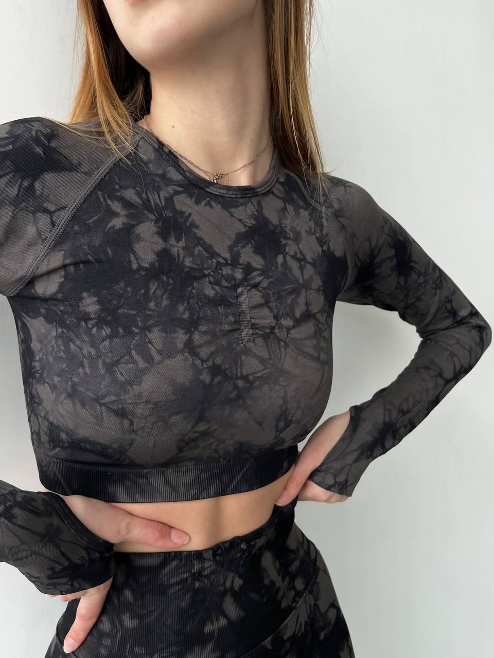 Рашгард з мармуровим принтом L Чорний (XR05L) - фото 2