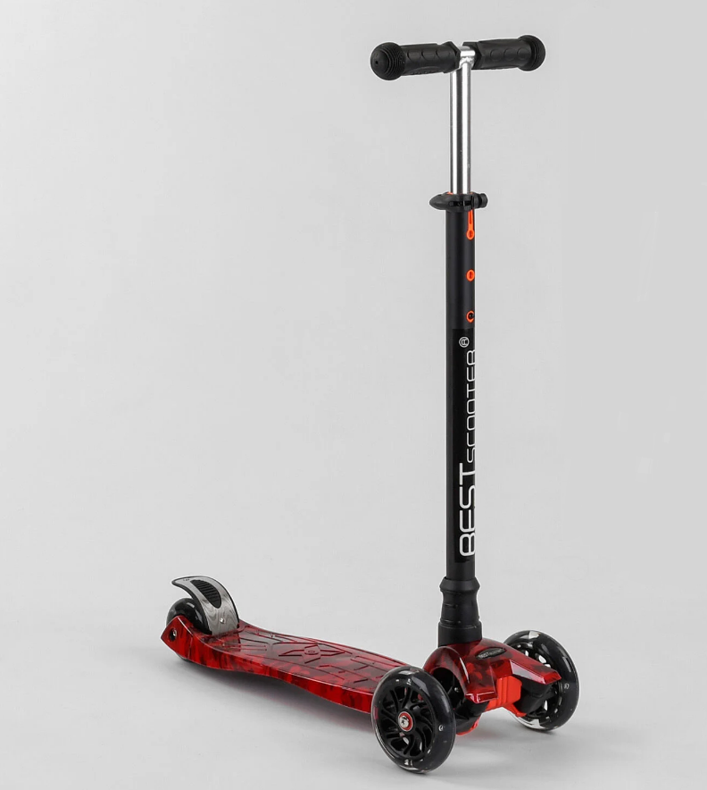 Самокат Best Scooter Maxi 4 колеса PU со светом трубка руля алюминиевая Black/Red (102018)